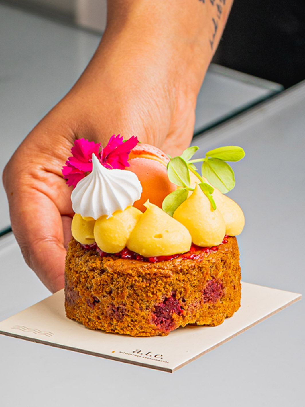 Almond, Jaggery, Raspberry & Dark Chocolate Cake