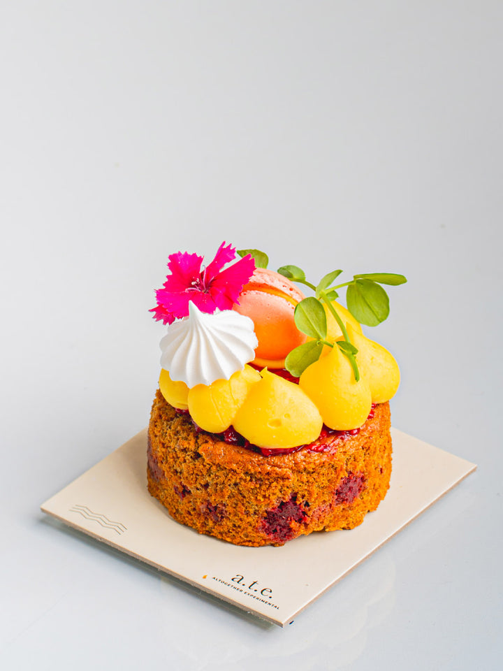 Almond, Jaggery, Raspberry & Dark Chocolate Cake